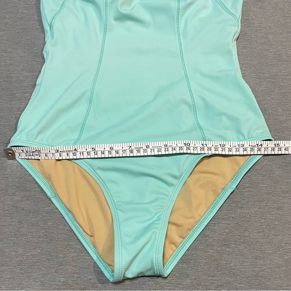 Zella Teal One Piece Swimsuit Small High Neck Crossback Athletic Shelf Bra - Picture 13 of 15